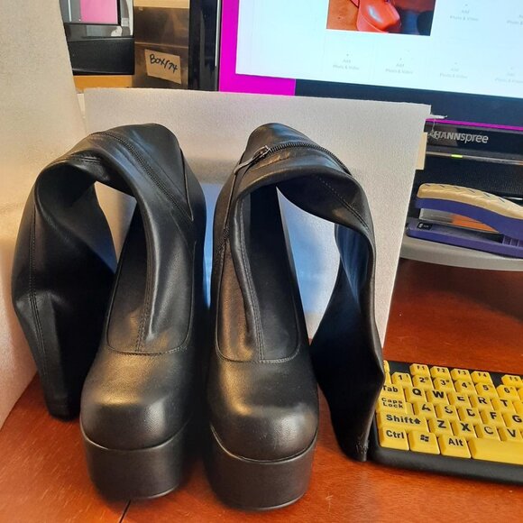 NEW ! Women Half Knee High Boot Platform Square Toe Black Sz US 10-10.5/EU41 - Picture 2 of 7